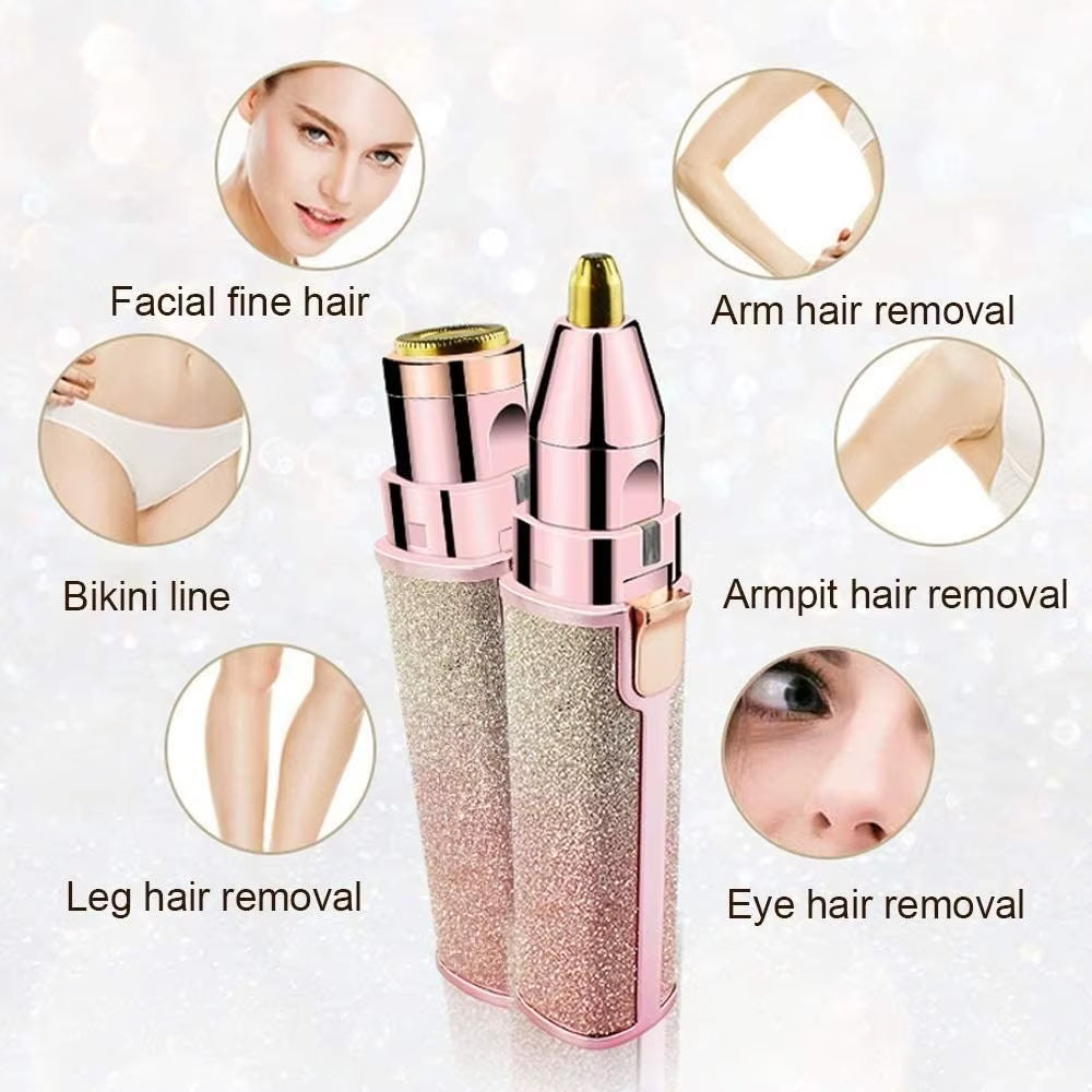 Portable 2 in 1 Electric Epilator Eyebrow Trimmer Women'S Body Facial Lip Epilator Rechargeable Mini Painless Razor Shave Shaver