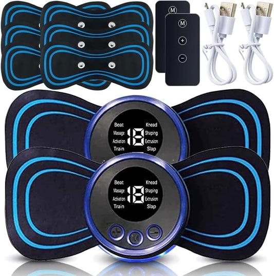 Mini Neck Massager, 2PCS Back & Shoulder Massager with 2 Remote Control | 8 Modes 19 Levels Adjustable | 8 Patches, Electrapy Massager, Pain Relief for Back/Neck/Shoulder/Leg