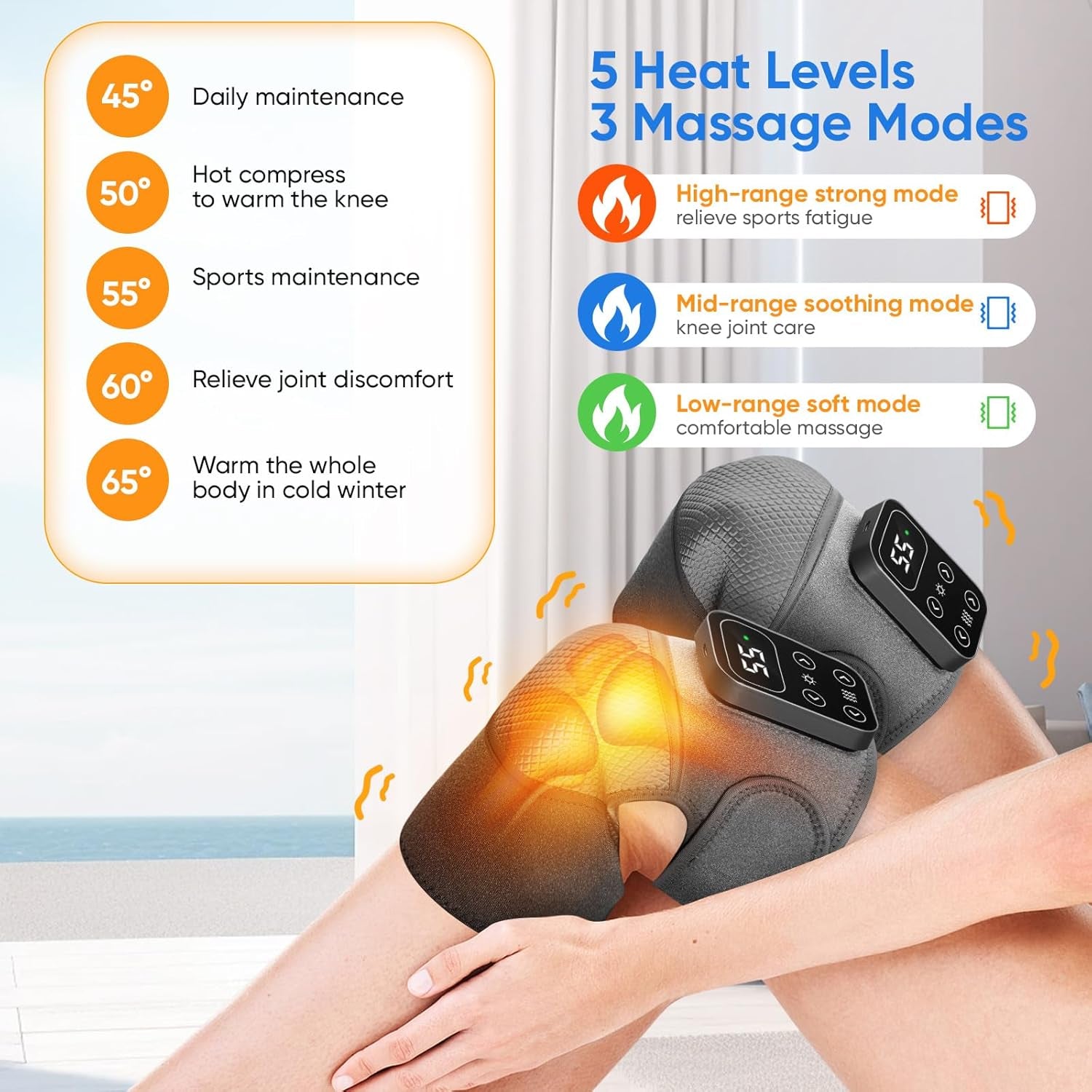 Heated Knee Massager, Cordless Heated Knee Support Wrap with Massage & Vibration, 5 Heating Modes, Rechargeable Knee Brace Warmer for Knee Elbow Shoulder Relax, Muscle Strain Joint Stiff Pain Relief