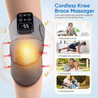 Heated Knee Massager, Cordless Heated Knee Support Wrap with Massage & Vibration, 5 Heating Modes, Rechargeable Knee Brace Warmer for Knee Elbow Shoulder Relax, Muscle Strain Joint Stiff Pain Relief